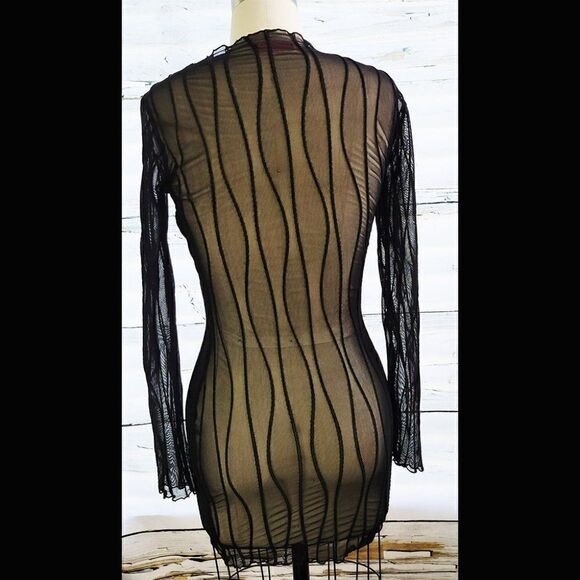 Misty Rose sheer black wavy bodycon long sleeve dress - Picture 2 of 3